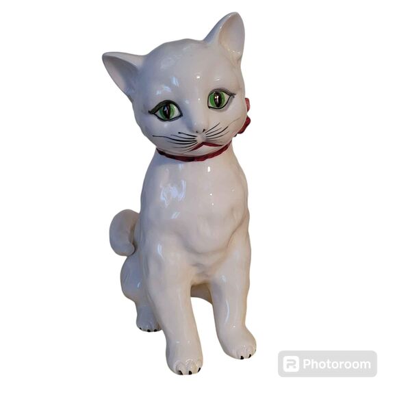 Vintage Andrea by Sadek 12" White Cat Green Eyes Japan Read Description - Picture 1 of 8